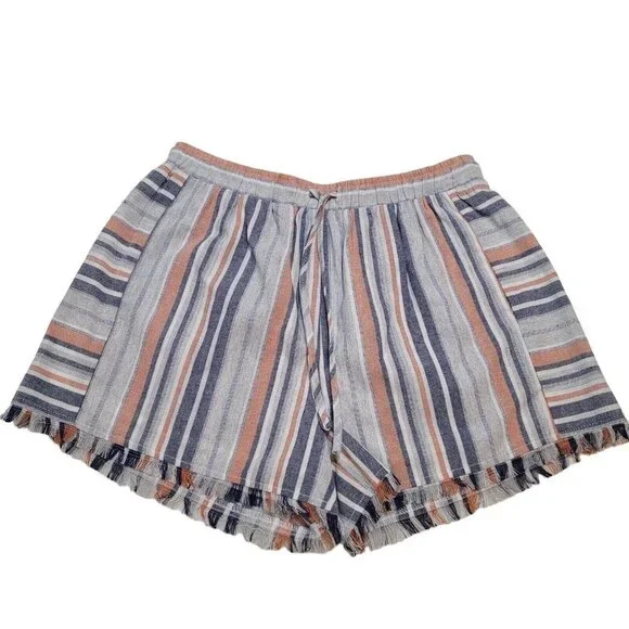 Doe & Rae Womens Fringe Hem Striped Shorts Multicolor Small - Picture 1 of 5
